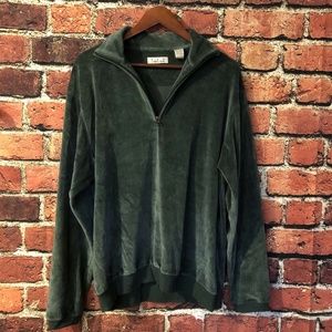 Ron Chere Skin Mens Large Green Velvet Half Zip Pullover Shirt